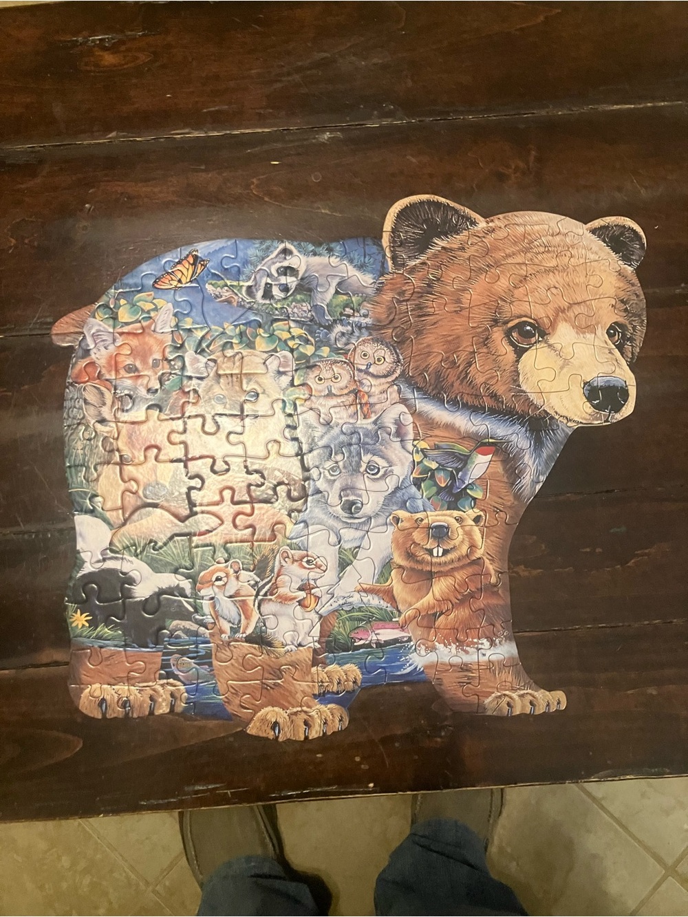Children's Bear-Shaped Animal Puzzle - Brown and Multi-Color